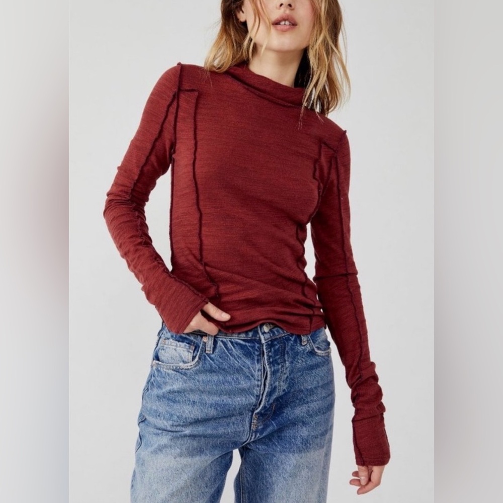 Free People Everyday Layering Long Sleeve Tee / Garnet Grotto Size Small